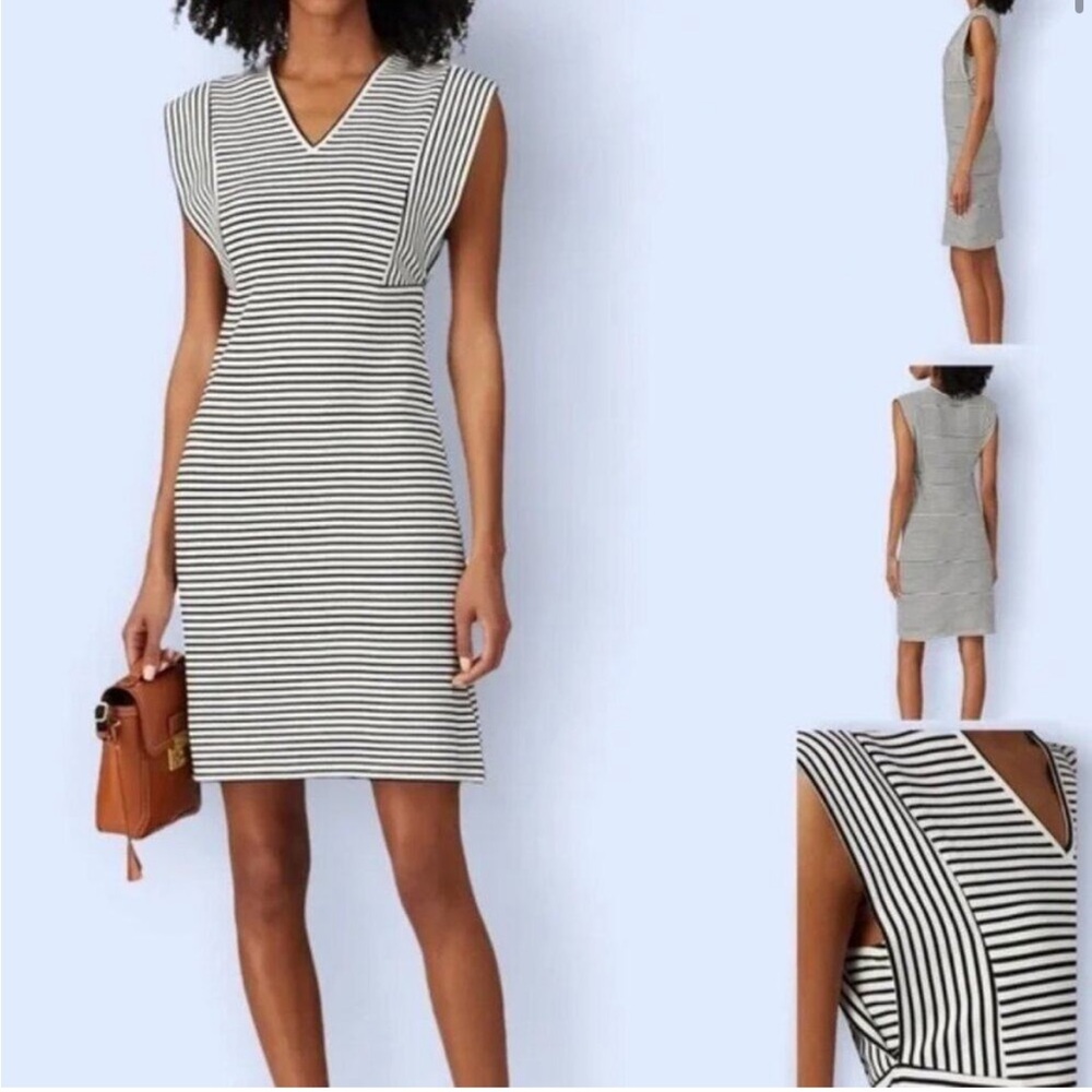 Derek Lam Black and White Striped V‑Neck Sheath Dress